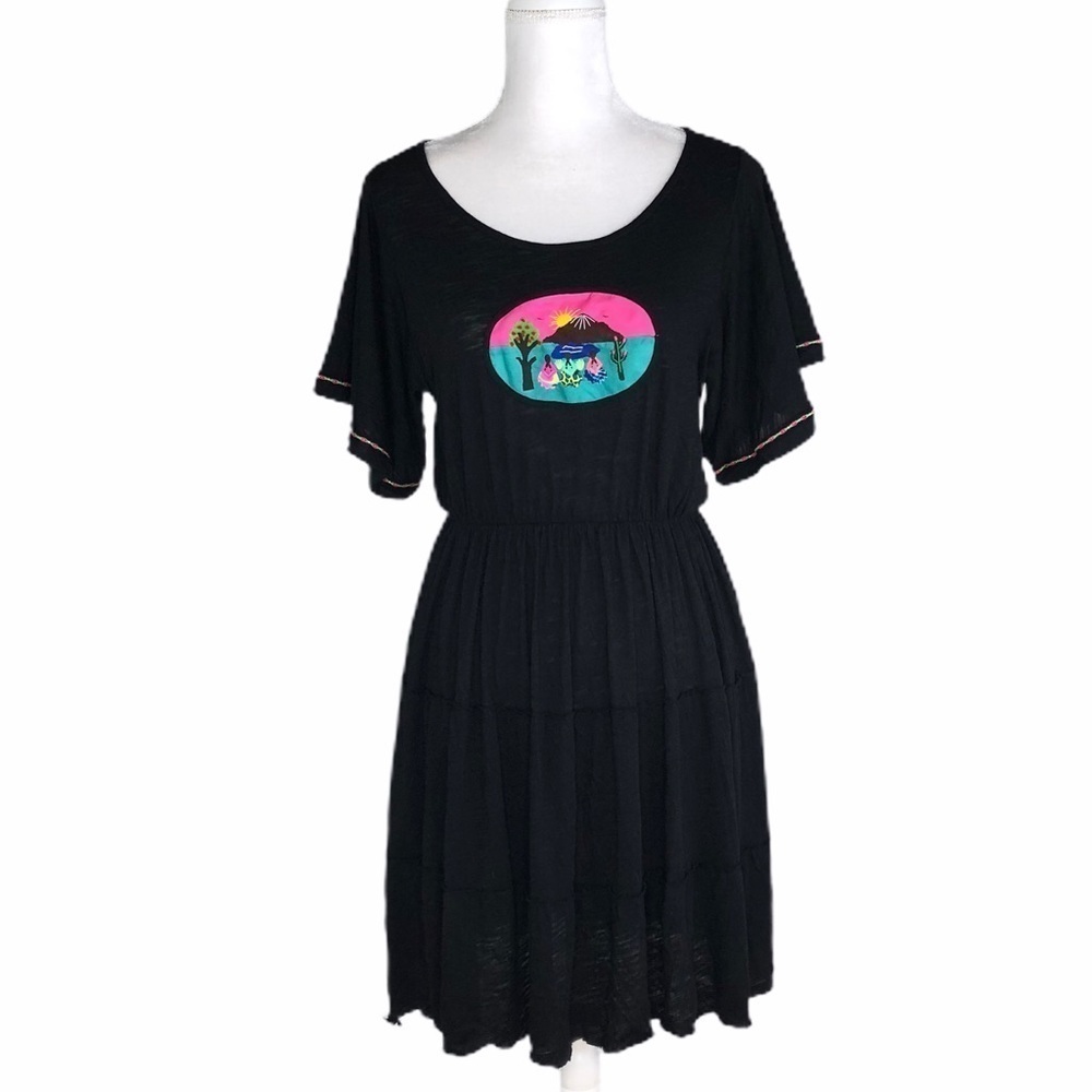 Pitusa Inca pima Campesino black minidress coverup beach swim medium